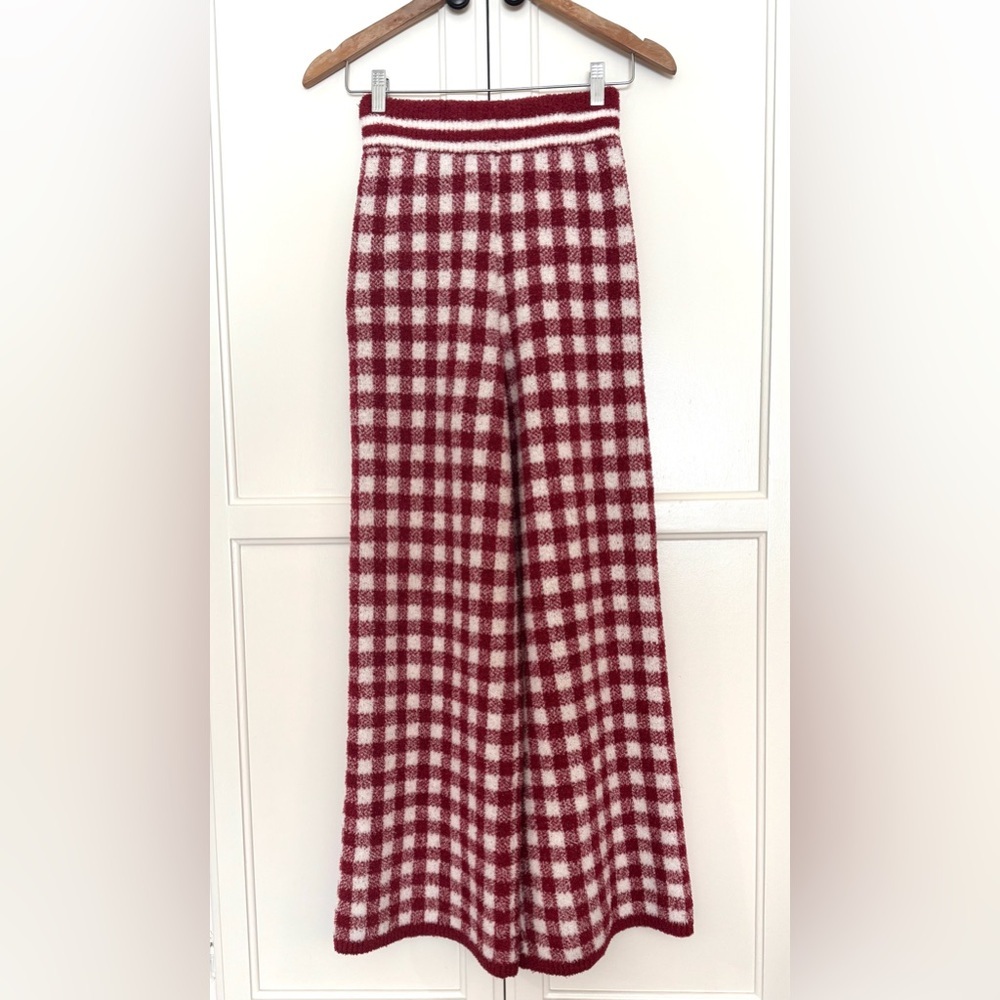 Happily Grey Gingham Wide-Leg Sweater Pants in Red and White
